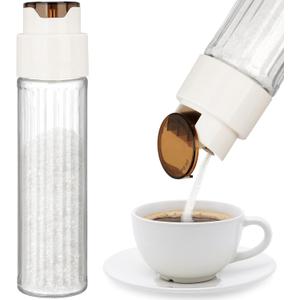 NiHome 16.9 OZ Sugar Dispenser with Automatic Pouring Switch for Home, Kitchen, Coffee Station, Large Capacity Glass Jar for Sugar, Coffee Creamer, Salt, Food-Grade Glass with Anti-Slip Ribbed Design