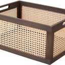 Natural Bamboo Wooden Storage Box, Antique Box Basket, Rustic Farmhouse Look Frame for Kitchen Pantry, Cabinets or Counters - Multipurpose Home Collection (Large)