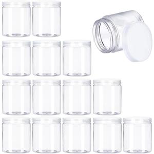 15 Pack 6oz Clear Plastic Jars Wide-mouth Storage Containers,Refillable Empty Containers for Dry Food,Dried Fruit,Seasoning and Honey Storage