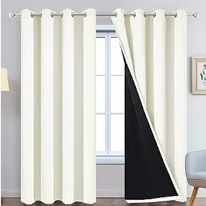 Yakamok 100% Blackout Curtains with Black Lined Thermal Insulated Light Blocking Curtains Heat Blocking Drapes for Bedroom(52Wx96L, Beige, 2 Panels)