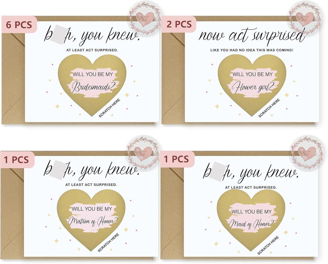 SEEBERY 10PCS Bridesmaid Proposal Scratch Off Cards  6 Bridesmaid, 1 Maid of Honor, 1 Matron of Honor, 2 Flower Girl. Unique Bridesmaid Proposal Gifts for Wedding & Bridal Shower