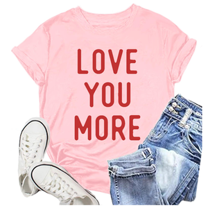 NEWKA Family Valentines Shirts Couples Matching Valentine T-Shirt Love You More Mommy and Me Tee Tops Pink, Large