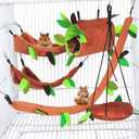 Hamiledyi 5PCS Hamster Hammock Sugar Glider Hammock Set Sugar Glider Cage Accessories Toys Small Animals Hanging Bed Hideout Tunnel Swing Rodent Iqammocking for Small Hamster Rat Gerbil (Brown)