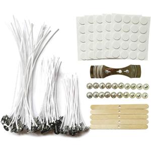 30Pcs Candle Wicks 4 Inch,40Pcs Candle Wicks 6Inch,30Pcs Candle Wicks 8 Inch,100pcs Candle Wick Stickers,Candle Wick Centering Device,20 Pcs Metal Sustainer Tabs,5pcs Candle Wick