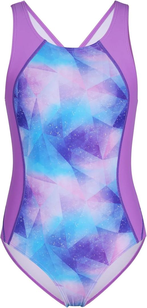 beautyin Girls One Piece Swimsuits Size 7-16 Athletic Racerback Bathing Suit (15-16 Years, Purple)