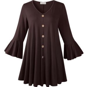 LARACE 3/4 Length Sleeve Plus Size Tops for Women, Women's Tunic Top to Wear with Leggings, V-Neck T-Shirts Fall Clothes (Coffee, 4X)