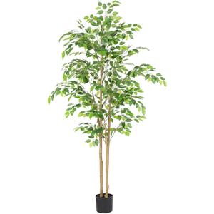 Tall UV Resistant Ficus Tree Artificial，5ft(60in) Faux Ficus Tree with Realistic Smooth and Shiny Leaves， Fake Trees Indoor Outdoor for Home Office Living Room Bedroom Foyer Porch Decor.
