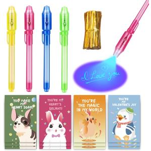 Valentines Day Gifts for Kids - 28 Pack Invisible Ink Pen with Valentines Greeting Cards for Classroom, Valentines Exchange Gifts ideas Preschool Valentine Gifts favors