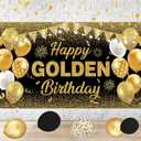 Black & Gold Happy Golden Birthday Banner - Large Happy Birthday Backdrop Decor for Adults - Luxury Golden Party Decorations for 21st, 30th, 40th, 50th, Milestone Celebrations 71x44 Inch