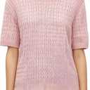 Ckikiou Lightweight Ribbed Knitted Short Sleeve Sweater T-Shirt for Women Spring Summer Casual Crewneck Silky Tee Shirt (M)