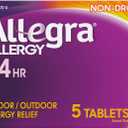 Allegra Adult 24-Hour Allergy Relief Tablets, Non-Drowsy Indoor and Outdoor Allergy Medicine, 180 mg Fexofenadine HCI Antihistamine Pill, 5-Count, Best By:  05/2026