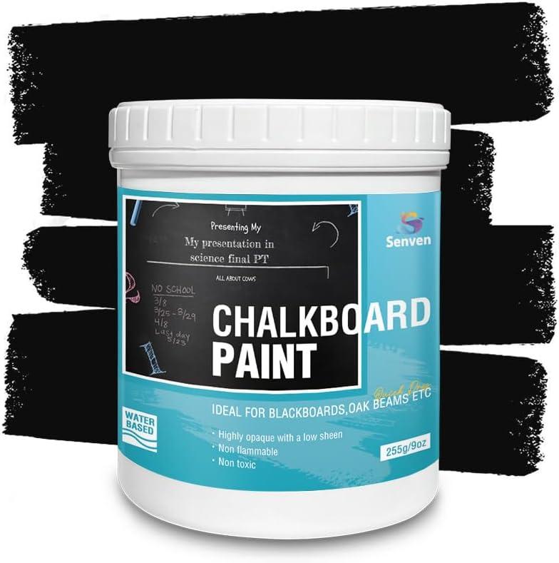Chalkboard Paint Black Chalk Board Paint for Wood, Metal, Glass, Wall, Plaster Boards Sign, Frame, Interior/Exterior, All-in-One Primer & Top Coat, Black Matte Finish, Acrylic, Non-Toxic, 250g, 9oz (9 Fl Oz (Pack of 1))