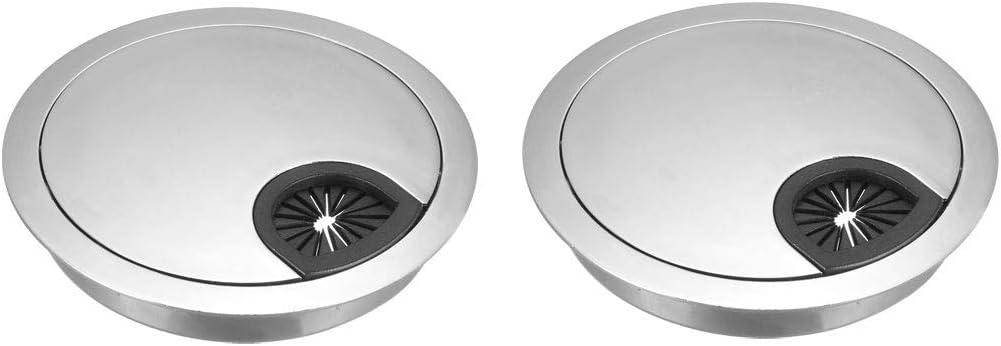 uxcell Cable Hole Cover, 3.1Inch/80mm Zinc Alloy Desk Wire Cord Cable Grommets Hole Cover for Office PC Desk Cable Cord Organizer, 2Pcs Bright Silver