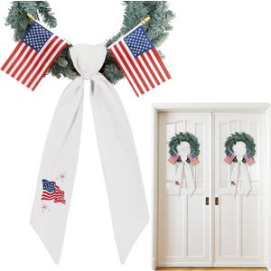 Hahafelt 2 Set of Patriotic Wreath Sashes with USA Flags for Front Door, 56" x 4.5" American July 4th Wreath Sashes for 250th Anniversary Independence Memorial Day Home Party Porch Yard Decorations