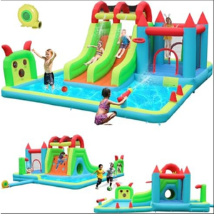 HIJOFUN Inflatable Water Slide Park 18x15FT Mega Water Park Bounce House w/Double Waterslide Large Splash Pool, Deep Pool, Shower,Water Cannon,Climbing Wall and Jumping w for Backyard Outdoor