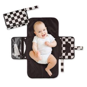 Tiny Twinkle Portable Diaper Changing Pad-Foldable Waterproof Changing Mat&Portable Changing Pad for Travel,Baby Changing Station with Smart Wipes Pocket&Storage (Black Checkers)