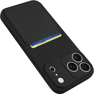 Design for iPhone 17 Pro Max Case with Card Holder for Women Men Soft Liquid Silicone Cover [Microfiber Lining] Full Camera Protection Shockproof Slim for iPhone 17 Pro Max Case Wallet Black