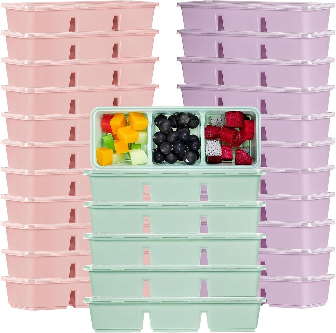 Hushee 25 Pack 17 oz Small Meal Prep Containers with 3 Compartments Snack Containers with Lid Disposable Plastic Bento Box Travel Lunch Food Boxes Stackable for Office Picnic (Purple,Pink,Mint Green) Hushee 25 Pack 17 oz Small Meal Prep Containers with 3 Compartments Snack Containers with Lid Disposable Plastic Bento Box Travel Lunch Food Boxes Stackable for Office Picnic (Purple,Pink,Mint Green)