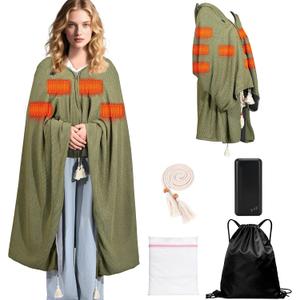 71" x 43" Wearable Heated Blanket, 20,000mAh 7.4V Power Bank, 3 Heat Levels, 11 Panels, Machine Washable, Laundry Bag & Belt