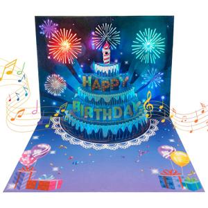 Birthday Cards, 3D Pop Up Birthday Card, Fireworks, Lights, Music and Cake Happy Birthday Card, Birthday Gift Card with Envelope and Blank Card for Women, Men, Husband, Wife, Kids, Mom, Dad