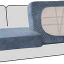 H.VERSAILTEX Stretch Velvet 2 Piece T Cushion Sofa Slipcovers - Individually Fitting Cushion Covers for 2 Couch Seat Cushions - Stay in Place (Stone Blue)