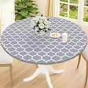 Smiry Round Picnic Tablecloth, Waterproof Elastic Fitted Table Covers for 45" - 56" Tables, Wipeable Flannel Backed Vinyl Tablecloths for Camping, Indoor, Outdoor, Grey & White