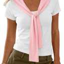 Remidoo Womens Sailor Collar Shirt Short Sleeve Color Block T Shirt (Pink, L)