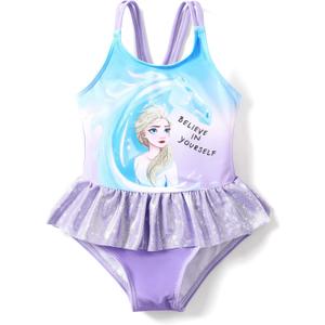 Disney Princess Bathing Suit Ariel Rapunzel Belle Cinderella Jasmine One Piece Toddler Girls Swimsuit 2-6T (4-5T, Purple-1)