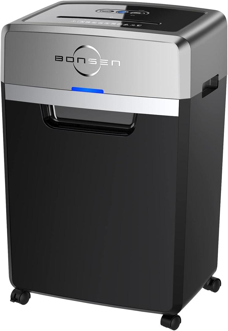 BONSEN 24-Sheet Cross-Cut P-4 High Security Heavy Duty Paper Shredder
40-Min Run, Anti-Jam, 55dB Ultra-Quiet, 9 Gal Pullout Bin with Casters, Commercial-Grade Shredder for Home Office S3105