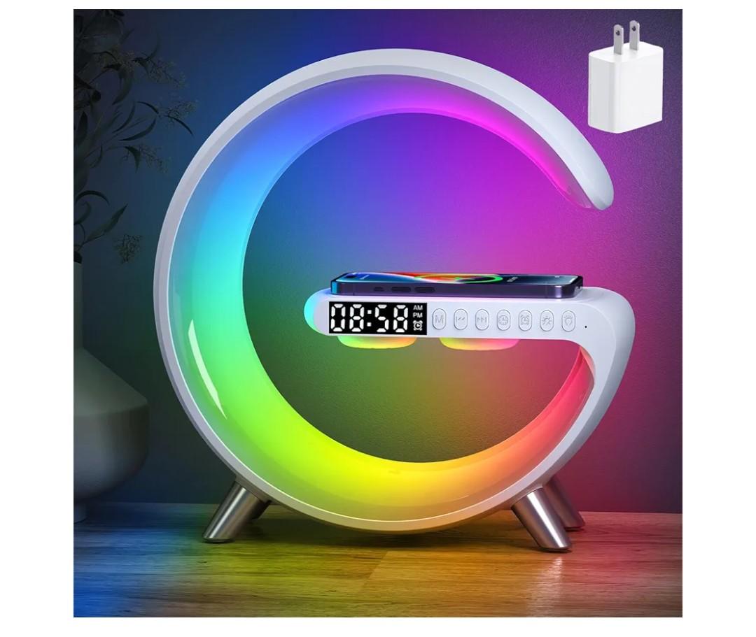 Smart LED Table Bedside Lamp with Bluetooth Speaker & App Control, 15W Fast Wireless Charging Station Dock, Sunrise Alarm Clock, Cool Night Light, for Bedroom, Home Decor, Birthday, Christmas Gifts