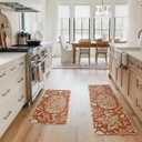 Artoid Mode Orange Flower Pumpkin Fall Kitchen Mats Set of 2, Autumn Home Decor Low-Profile Kitchen Rugs for Floor - 17x29 and 17x47 Inch