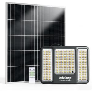 intelamp Solar Flood Lights, 2000LM 20000mAh Battery 3 Colors Floodlight | Outdoor Waterproof with Remote 16.4 FT Cable, Dusk to Dawn Security LED Spotlights for Yard Garden Backyard Porch Driveway, Large