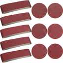 Blulu 44 Pieces Sanding Belts and Sanding Discs Set Includes 4 x 36 Inch Belts (80/120/150/240/400 Grits) and 6 Inch Self Adhesive No Hole Alumina Disc for Bench Combination Sander Woodworking