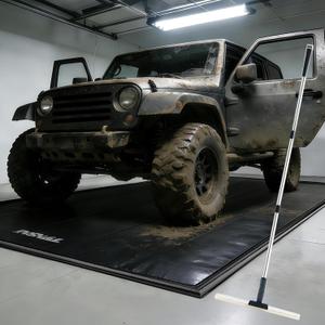 Garage Floor Mat, 7'9''x18' Heavy Duty 1.2inch Thick Containment Mats, Waterproof PVC Matwith High Elastic Sponge Column, Non-Slip Surface, Parking Mat with a Squeegee