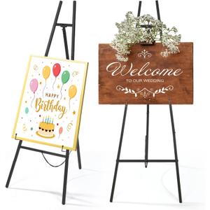 CroBlissful Black 50" Easel Stand for Wedding Sign Adjustable 3Tier Height Display Easel with Chain Heavy Duty Floor Tripod for Welcome Wedding Sign Painting Canvas Baby Shower Party Poster (Metal)