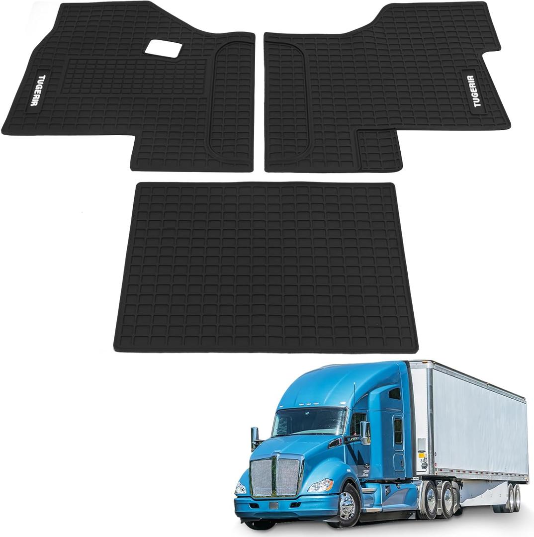 Floor Mats Fit for Kenworth T680 T880 W990S or Peterbilt 579 567 Trucks, Heavy-Duty All-Weather Non-Slip Black Rubber Floor Mats (3PCS)