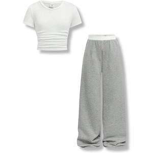 13-14Y Years Girls Sizes 2 Piece Casual Set Ruched Short Sleeve Fitted Waist-Cinched Top & Wide Leg Pants