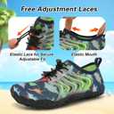 BARERUN Kids Water Shoes Boys Girls Barefoot Aqua Socks Quick Dry Breathable Sports Aqua Athletic Sneakers Wide Toe Adjustable Lightweight Beach Swim Pool Shoes (2 Big Kid, Dinosaur)