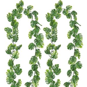 RECUTMS 2Pcs Artificial Monstera Leaf Vines 5.9FT Fake Hanging Plants Ivy Faux Tropical Palm Leaves Greenery Garland for Garden Porch Patio Jungle Luau Beach Birthday Party Indoor Outdoor Spring Dcor