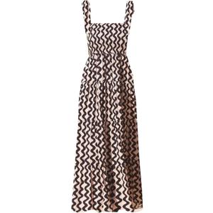 kinstell Women's Summer Boho Spaghetti Strap Square Neck Ruffle Casual Flowy Long Dress Beach Swing Party Maxi Dress (Medium)