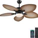 Ceiling Fans with Lights and Remote/APP Control, 52 Inch Tropical Palm Leaf Ceiling Fan with LED Lights, Outdoor Ceiling Fans for Patios Porch, Reversible Quiet Motor, Dimmable, Wood Grain