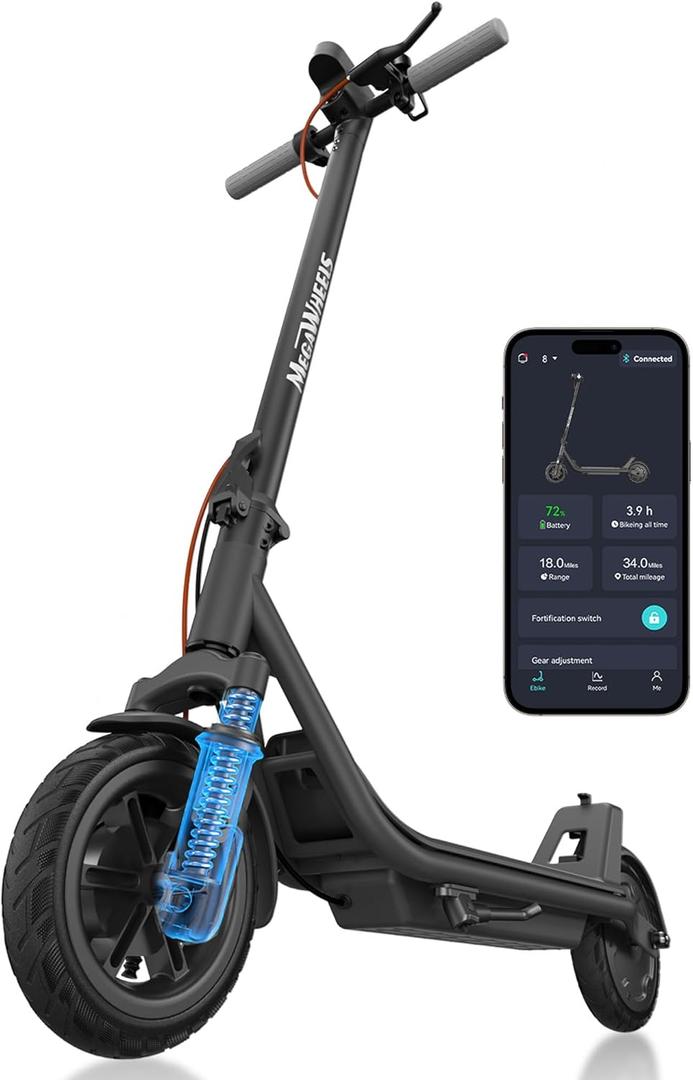 MEGAWHEELS Electric Scooter for Adults with Suspension, 8.5/10in Vacuum Tires, 14/19/28/31Miles, 15MPH Max Speed, Turn Lights, Foldable Electric Scooter for Commuter (Black)