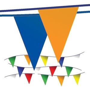 Pennant Banner Flags - OSHA 500lb Rated Safety Rooftop Flagging Barrier Traffic Party & Events - 105ft Strand Fade Resistant (Multicolored, 9"x12"x105ft)