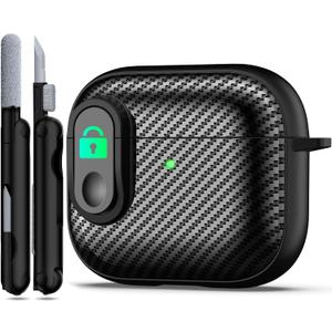 RFUNGUANGO for AirPods 3 Case Cover, Anti-Fall Lock Design, Powerful Drop Protection, Carbon Fiber Black for Apple AirPods 3rd Generation Charging Case(2021)- Black