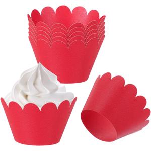 PATIKIL Cupcake Wrappers Paper, 50 Pack Baking Cups Standard Wave Decoration for Anniversary Birthday Weddings Parties, Red