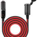 Cigarette Lighter Extension Cord UL 16AWG Wire Heavy Duty Pure Copper Cable Fused Auto DC Power Plug 12 24 Volt for Car Tire Inflator Cleaner Male Female Socket Adapter (12FT)