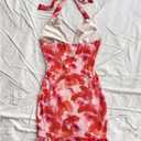 Women's Y2k Floral Print Halter Dress Tie Backless Asymmetrical Ruffle Summer Mini Dresses (Red, S)