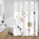 No Hook Shower Curtain with Snap in Liner - Floral Shower Curtain - Fabric Waterproof Inner Liner, Plants Watercolor Khaki Modern Cloth Shower Curtains - Machine Washable, 71 x 74