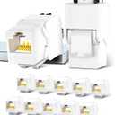 AMPCOM CAT6 RJ45 Keystone Jack - Reusable UTP Ethernet Wall Jack with Adjustable Ratchet Lock Design, No Tool and Zip Tie Required - 50u Gold Plated - White (12-Pack)