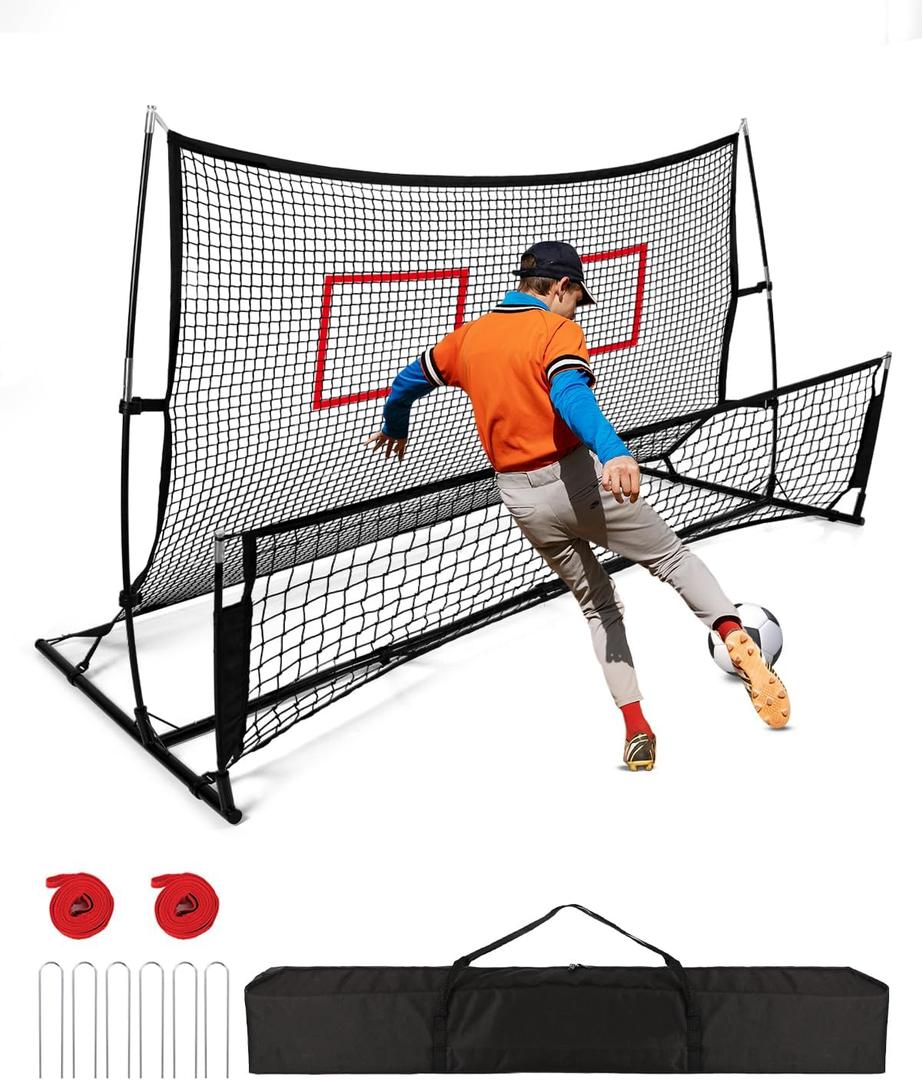 Soccer Rebounder 2In1, Large(7.2x4)&Small(7.2x4) Dual-Sided Soccer Rebound Net With 2Pcs Adjusted Freely Target, 6Pcs Metal Stakes&Carry Bag, Suitable for All Ages Team or Solo Soccer Training